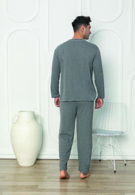 Pijama bărbați cu mânecă lungă și pantaloni lungi, Culoare Gri Inchis, Engros